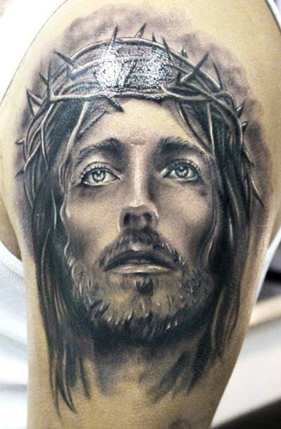 wonderful jesus crowned with thorns tattoo on shoulder wonderful jesus crowned with thorns tattoo on shoulder